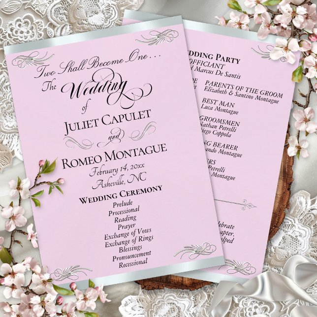 Elegant Script - Pink Pearl/Silver Wedding Programme (Creator Uploaded)