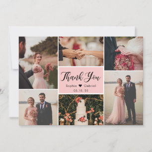 Elegant Script Pink Wedding Multi Photo Collage T Thank You Card