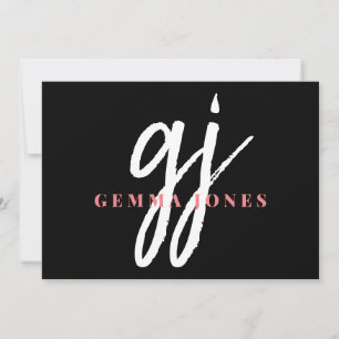 Elegant Script Pink White Monogram Initials Name  Card