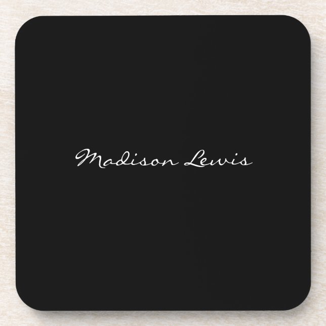 Elegant Script Plain Black Name Calligraphy  Coaster (Front)