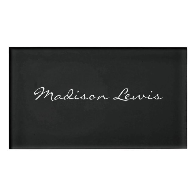 Elegant Script Plain Black Name Calligraphy  Name Tag (Front)