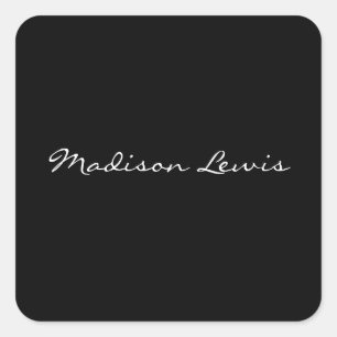 Elegant Script Plain Black Name Calligraphy  Square Sticker