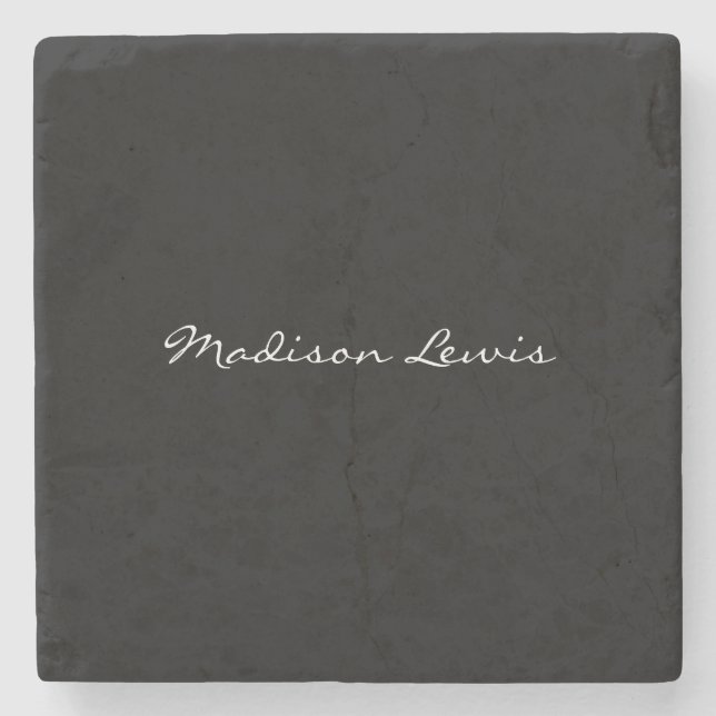 Elegant Script Plain Black Name Calligraphy  Stone Coaster (Front)