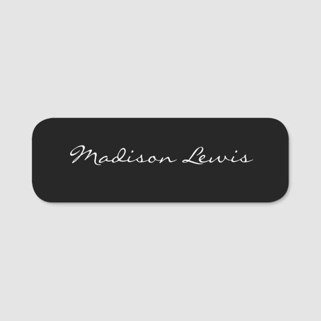 Elegant Script Plain Black Name Calligraphy  Tag (Front)