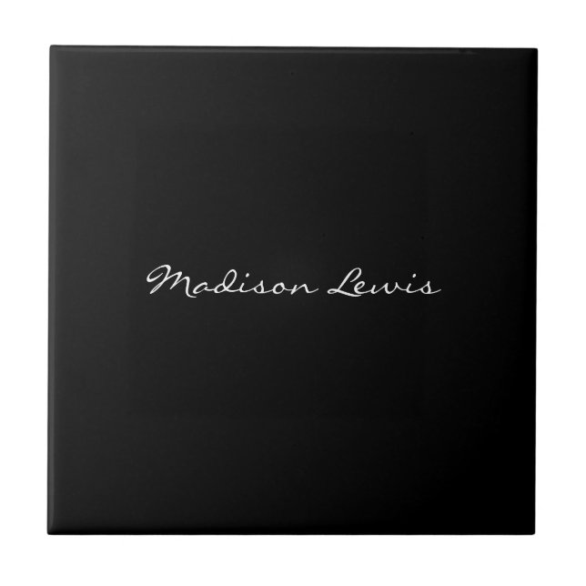 Elegant Script Plain Black Name Calligraphy  Tile (Front)