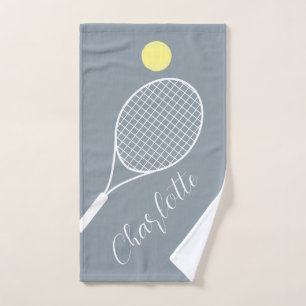 Elegant Script Player Name Dusty Blue Tennis Club Hand Towel