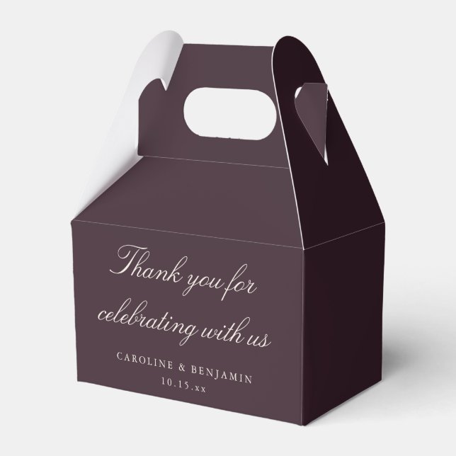 Elegant Script Plum Wedding Custom Thank You  Favour Box (Front Side)