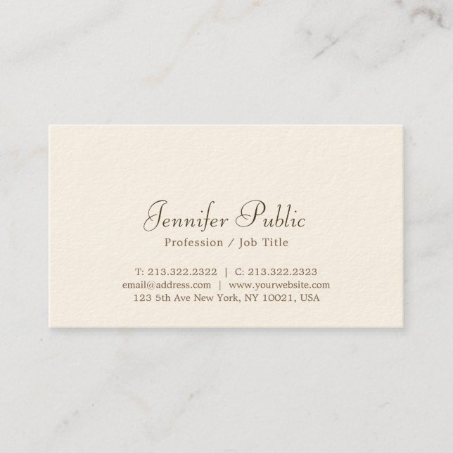 Elegant Script Professional Luxury Signature Cream Business Card (Front)
