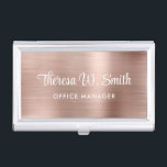 Elegant Script Professional Rose Gold Business Card Holder<br><div class="desc">Elegant professional brushed rose gold business card case with your name in a stylish white script. Add your job title in simple white typography.</div>