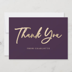 Elegant Script Purple and Gold Thank You Card