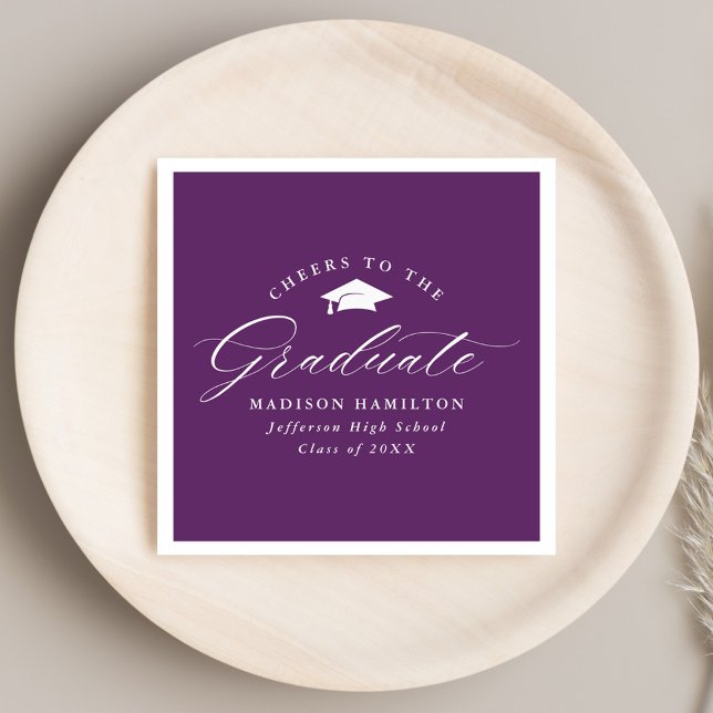 Elegant Script Purple Cheers to the Graduate Napkin (Creator Uploaded)