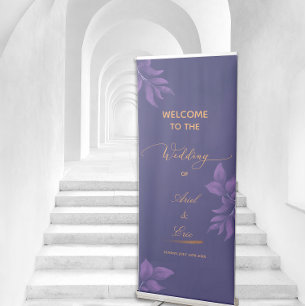 Elegant Script Purple Eucalyptus Wedding Welcome Retractable Banner
