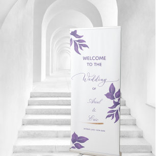 Elegant Script Purple Eucalyptus Wedding Welcome Retractable Banner