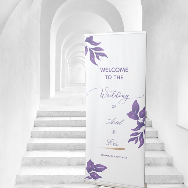 Elegant Script Purple Eucalyptus Wedding Welcome Retractable Banner (Creator Uploaded)