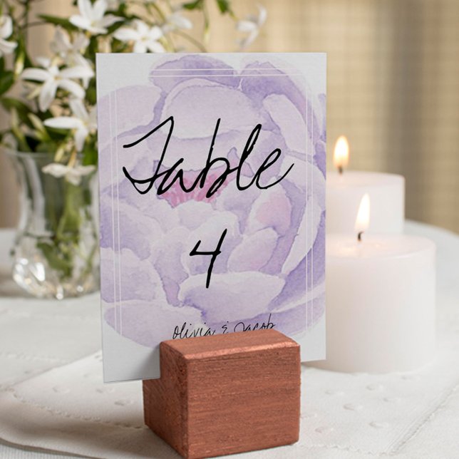 Elegant Script Purple Flower Wedding Table Card (Creator Uploaded)