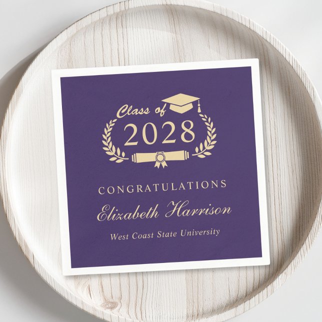 Elegant Script Purple Gold Graduation Napkin (Creator Uploaded)
