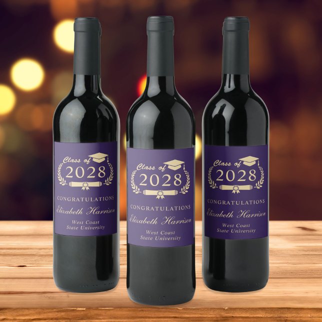 Elegant Script Purple Gold Graduation Wine Label (Creator Uploaded)