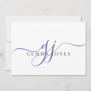 Elegant Script Purple Monogram Initials Name Card