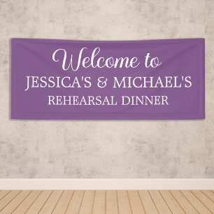 Elegant Script Purple Rehearsal Dinner Banner