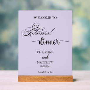 Elegant Script Purple Rehearsal Dinner Welcome Acrylic Sign