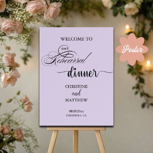 Elegant Script Purple Rehearsal Dinner Welcome Poster
