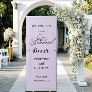 Elegant Script Purple Rehearsal Dinner Welcome Retractable Banner