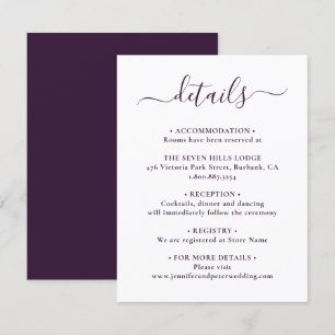 Elegant Script Purple Wedding Details Enclosure Card