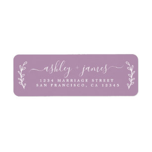 Elegant Script Purple Wedding Return Address