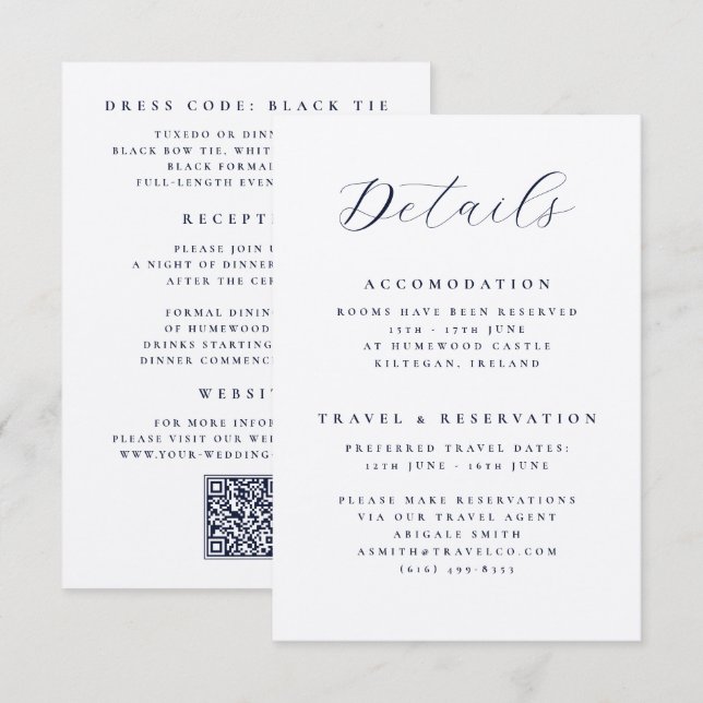 Elegant Script QR Code Destination Wedding Details Enclosure Card (Front/Back)