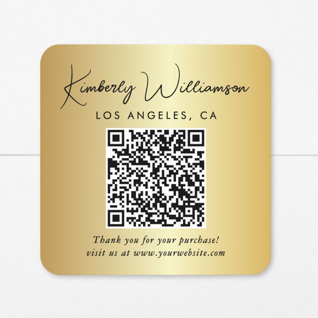 Elegant Script QR Code Gold Thank You Square Sticker (Creator Uploaded)