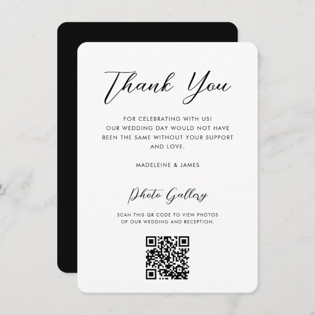 Elegant Script QR Code Online Gallery Wedding  Thank You Card (Front/Back)