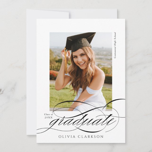 Elegant Script QR Code Photo Graduation Party Invitation (Front)