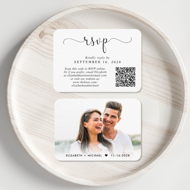 Elegant Script QR Code Photo Wedding RSVP Enclosure Card (Creator Uploaded)