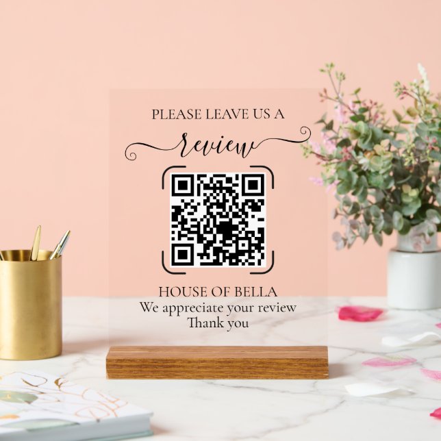 Elegant Script QR Code Review Request Sign (Wedding)