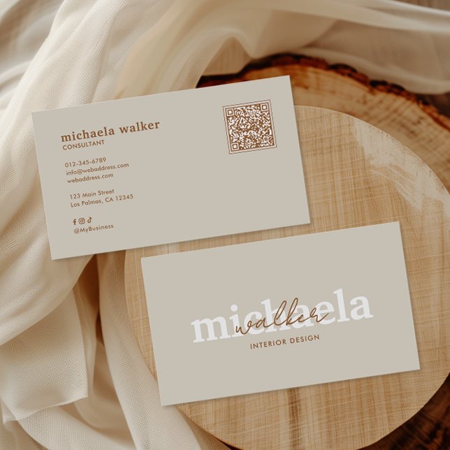 Elegant Script QR Code & Social Media Business Card (Creator Uploaded)