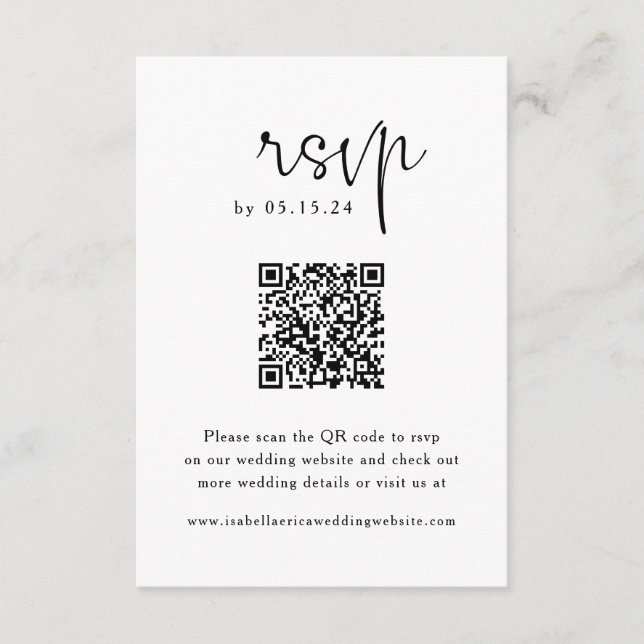 Elegant Script QR Code Wedding RSVP Card (Front)