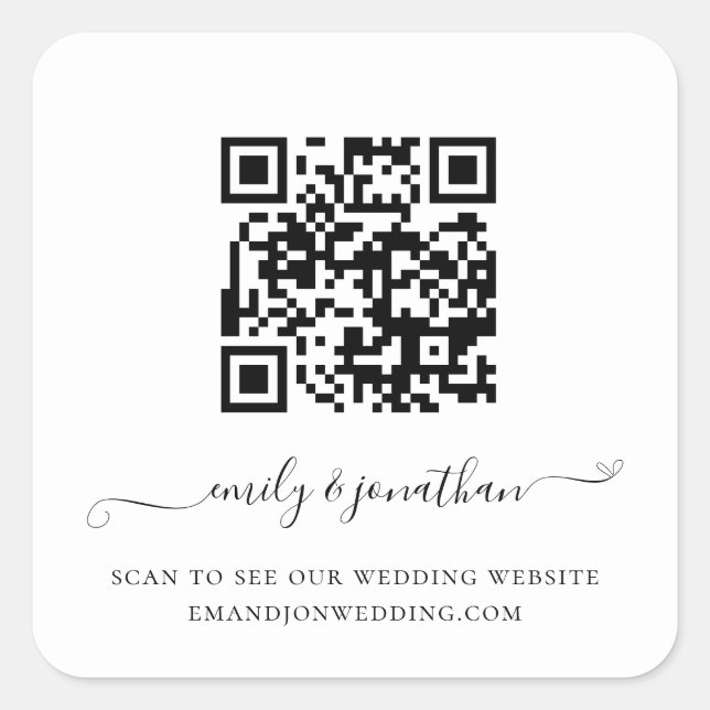 Elegant Script QR Code Wedding Website Square Sticker (Front)