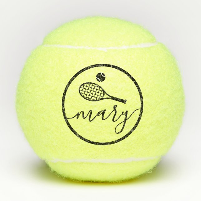 Elegant Script Racket Monogram Name Tennis Balls (Front)