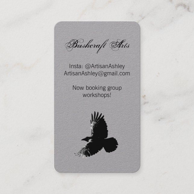 Elegant Script Raven Crow Bird Artist Monogram Business Card (Front)