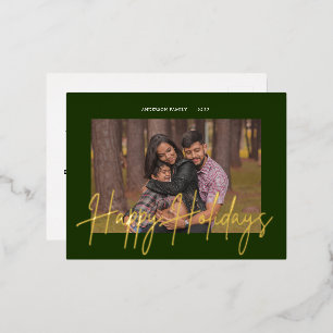 Elegant Script Real Foil Holiday Photo Postcard