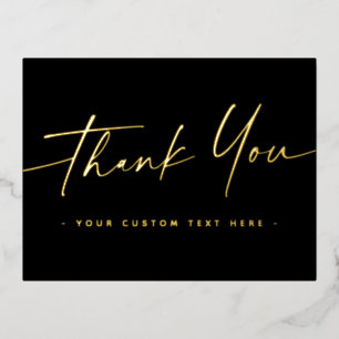 Elegant script real foil thank you add text black  foil holiday postcard