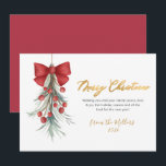 Elegant Script Red Berries Greenery Christmas  Holiday Card<br><div class="desc">Modern Elegant Calligraphy Script Watercolor Greenery Botanical Red Berries Christmas Non Photo Christmas Cards. This festive simple minimalist Christmas Holiday cards features a watercolor pine branches with red berries and bow. With a „Merry Christmas” greeting text which is written in a prety airy hand lettering font type in red. On...</div>