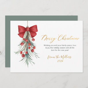 Elegant Script Red Berries Greenery Christmas  Holiday Card