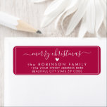 Elegant Script Red Christmas Return Address Label<br><div class="desc">Elegant,  Modern Red and White Hand Lettered Christmas Family Return Address Labels. Featuring a pretty hand-written script with saying "merry christmas" in swash-tail font,  a little heart shape,  around thin line frame background. Great for Christmas holiday season,  easy to personalise them with your names and return address info.</div>