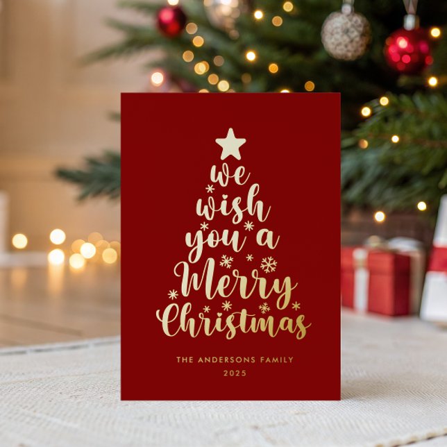 Elegant Script Red Gold Real Foil Merry Christmas  Foil Holiday Card (Creator Uploaded)