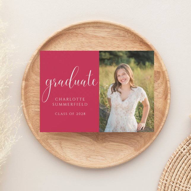 Elegant Script Red Graduation Photo Invitation (Creator Uploaded)