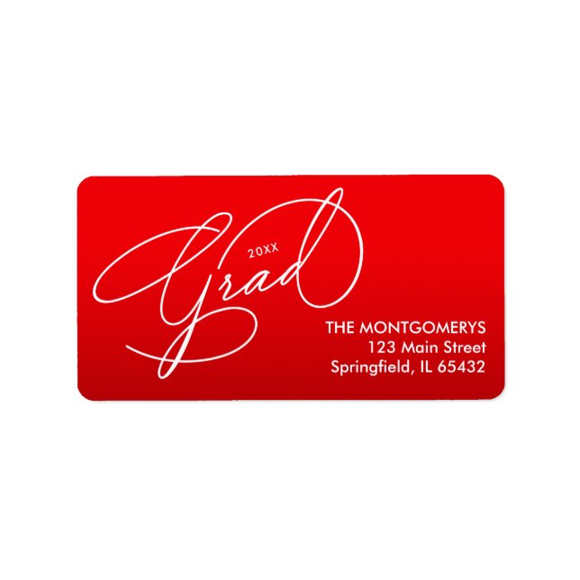 Elegant Script Red Graduation Return Address Label (Front)