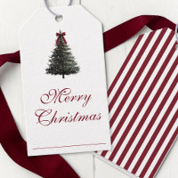 Elegant Script Red Green Watercolor Christmas Tree