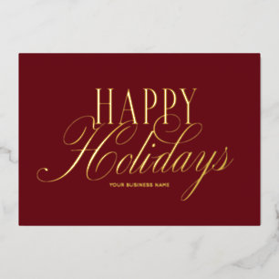 Elegant Script Red Happy Happy Holidays Business Foil Holiday Card