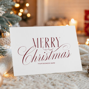 Elegant Script Red Merry Christmas Business Logo Card